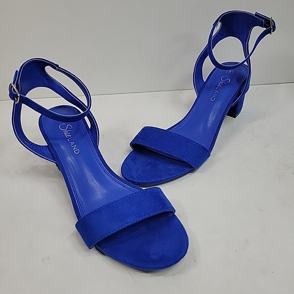 Shoeland Cobalt  Blue Sz 8 Open Toe Block Heel Strappy Preppy Trendy Super Cute